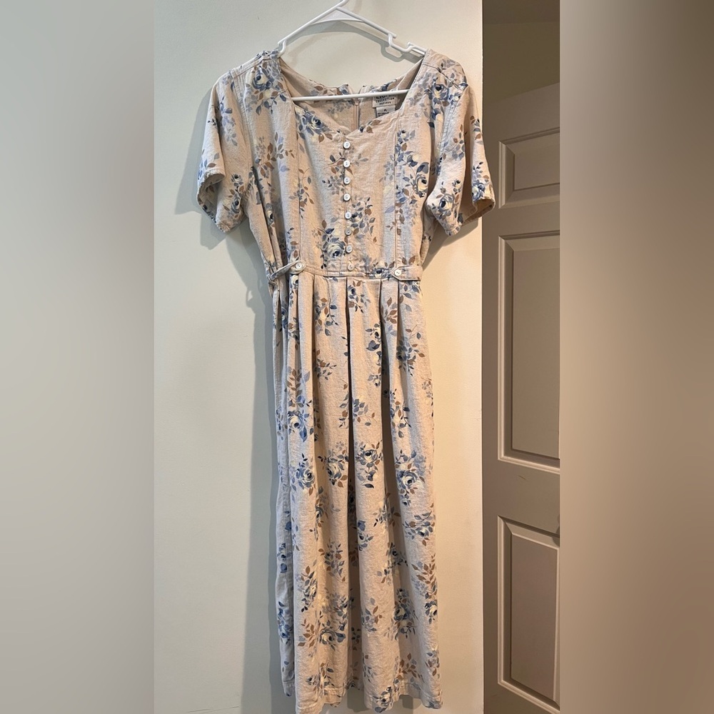 Vintage Erika Collection Petites 1980’s Linen Blend Floral Print Petite Large